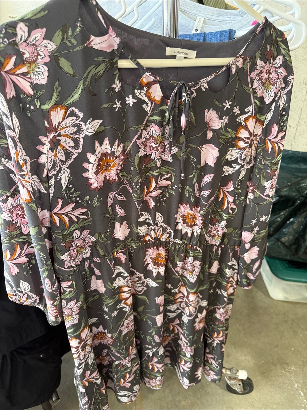 Maurices Floral A-Line Midi Skirt - Charcoal, Pink & Orange